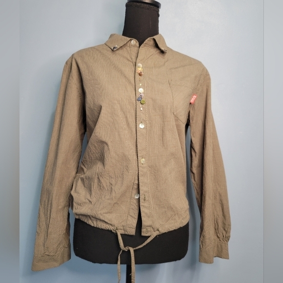 Misi Women's Micro Plaid Cottagecore Shirt Size Medium Gray - Picture 7 of 7